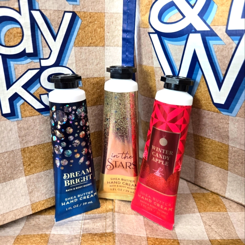 Bath & Body 1 oz Hand Creams + BBW TOTE◇ Dream◇STARS◇Winter Candy Apple 🍎